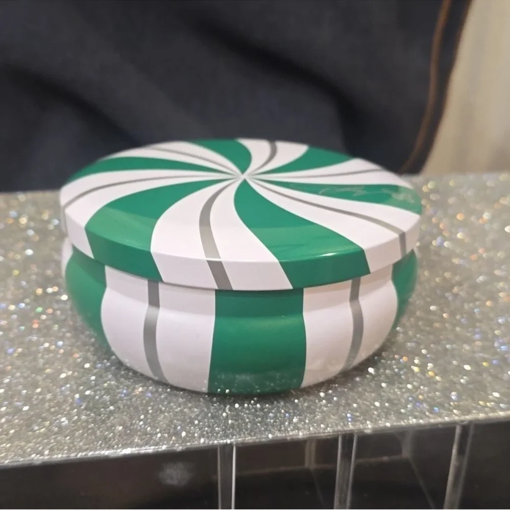 Dolly Parton Green and White Striped Candle Tin NEW